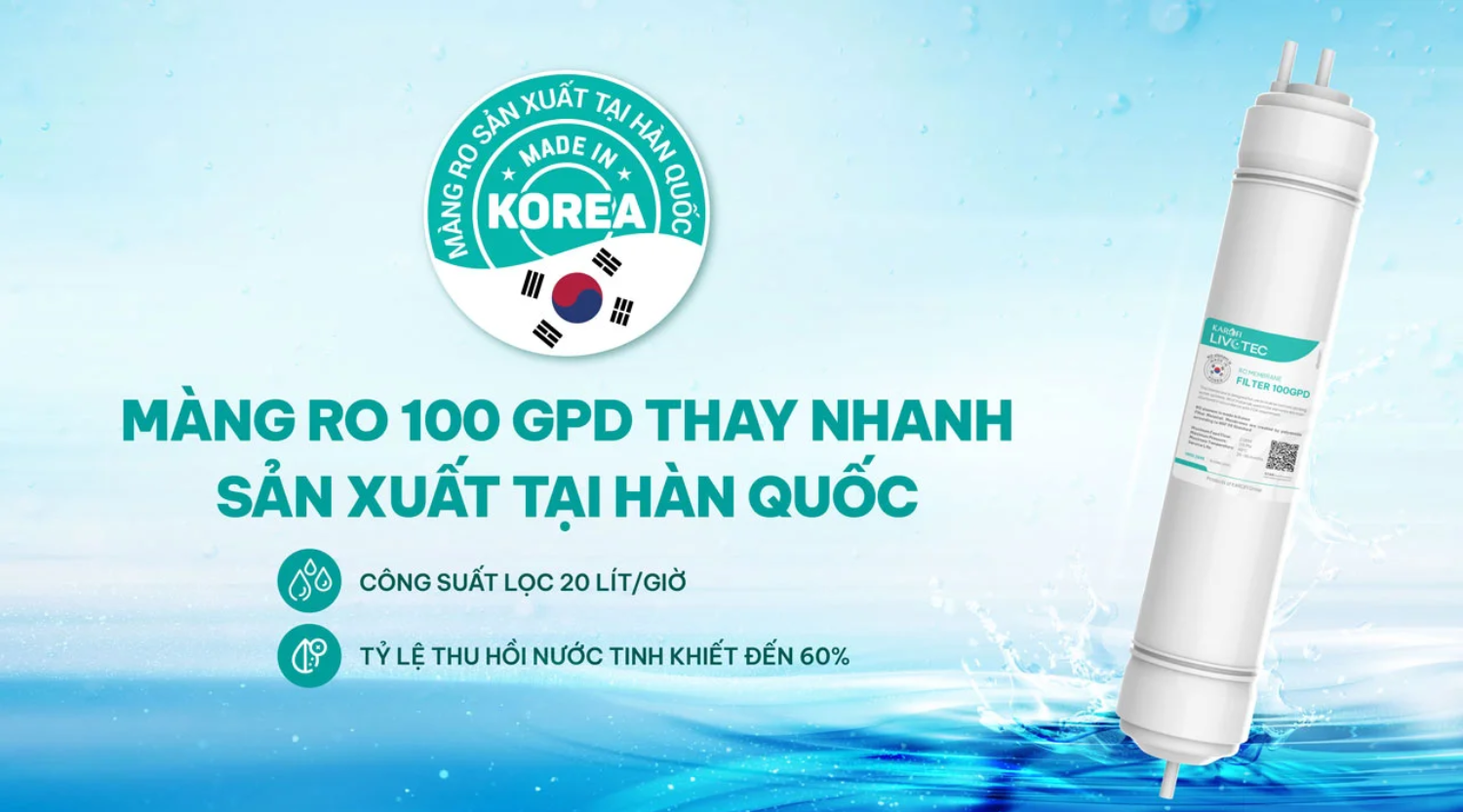 Màng RO 100 GPD nhập khẩu Hàn Quốc loại bỏ 99,99% virus, vi khuẩn