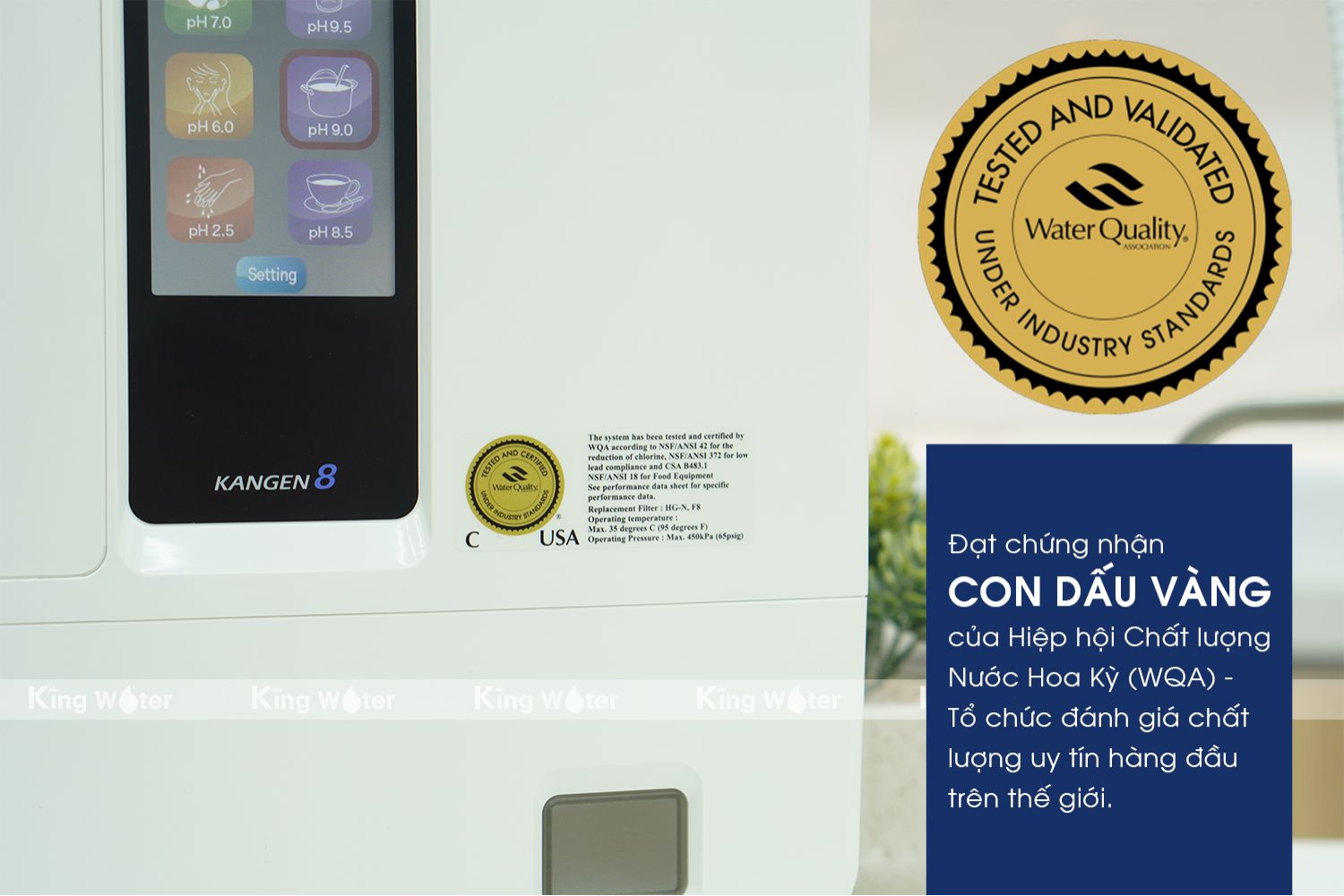 Đạt chứng nhận Con Dấu Vàng của Hiệp hội Chất lượng Nước Hoa Kỳ WQA
