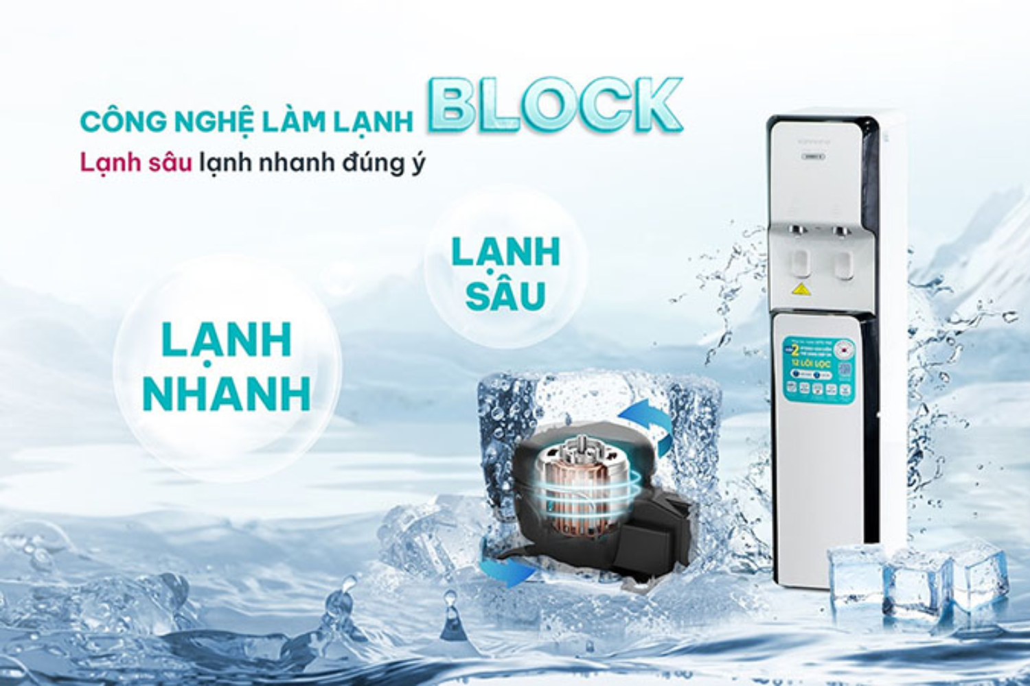 Korihome WPK-938 sử dụng hệ thống làm lạnh bằng Block (máy nén)