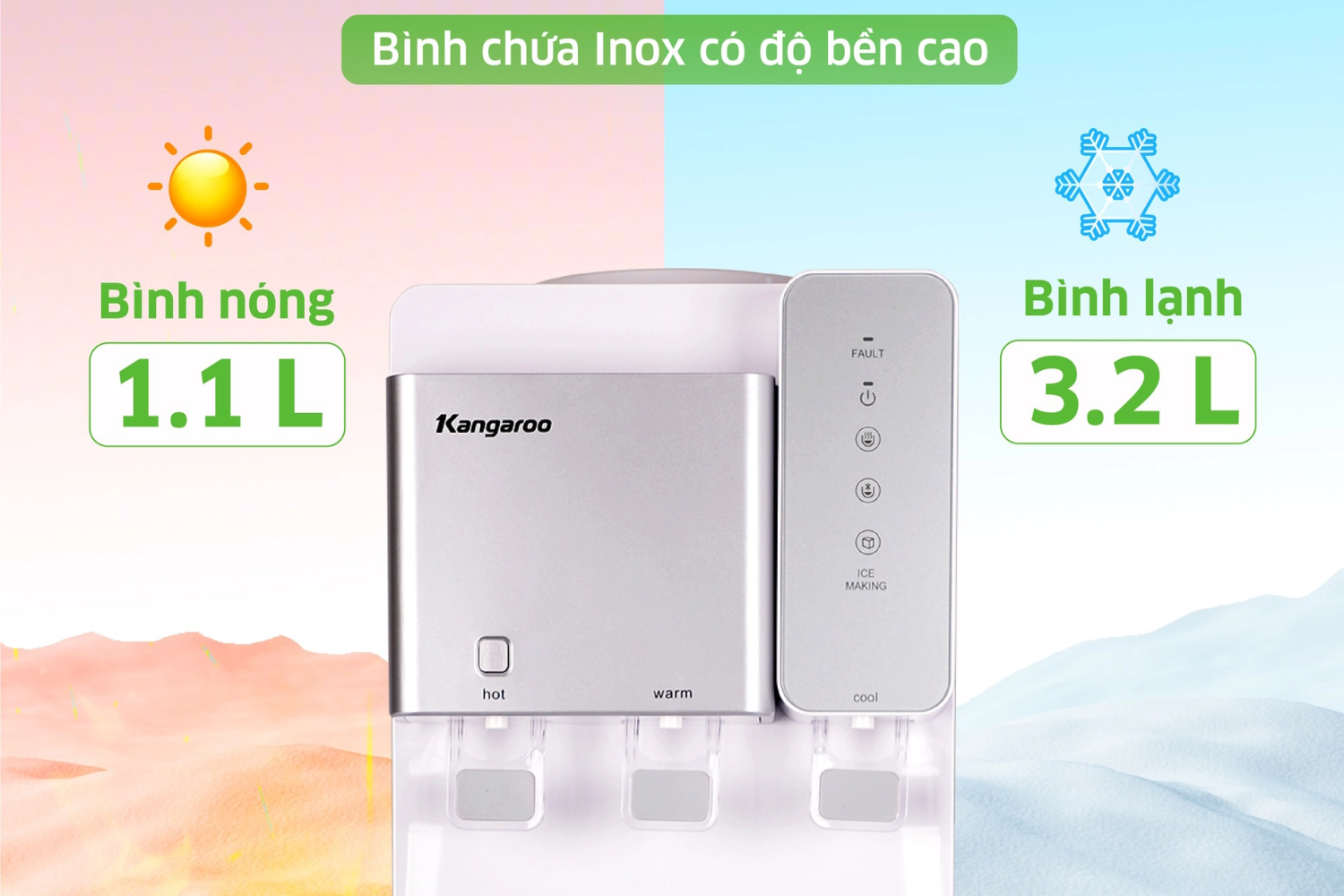 Bình đun được chế tạo từ Inox 304 chống gỉ, chịu nhiệt hoàn hảo
