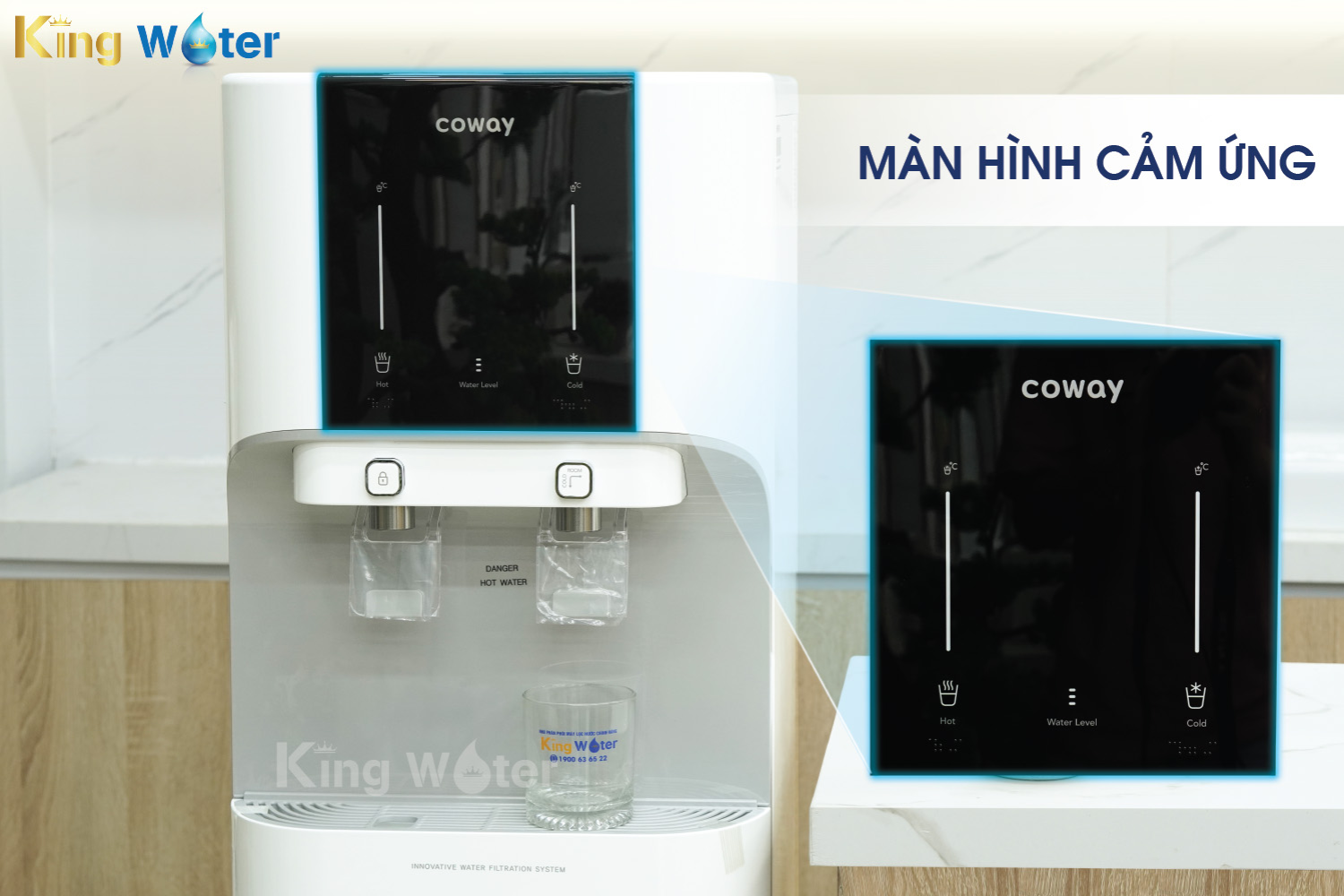 Máy lọc RO Coway CHP-671R được trang bị màn hình LED màu đen