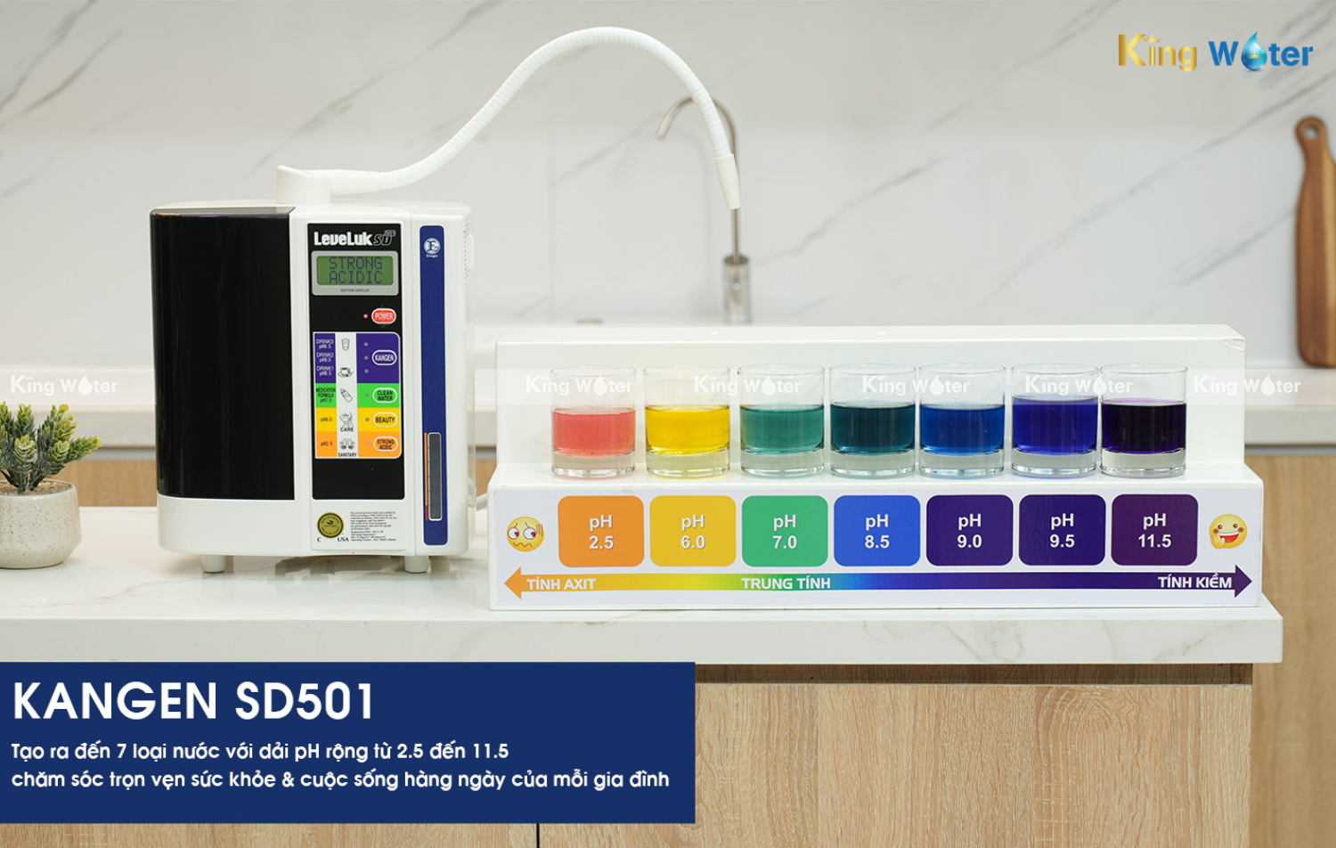 Máy Kangen tạo ra được 7 loại nước có độ pH đa dạng từ 2.5 đến 11.5