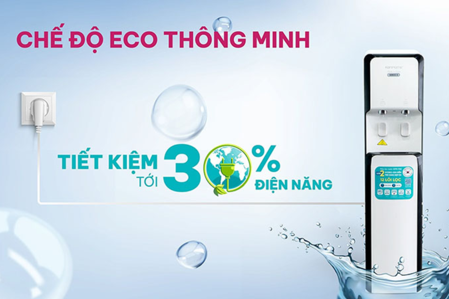 Máy lọc nước Korihome WPK-938 sở hữu&nbsp;chế độ tiết kiệm điện ECO