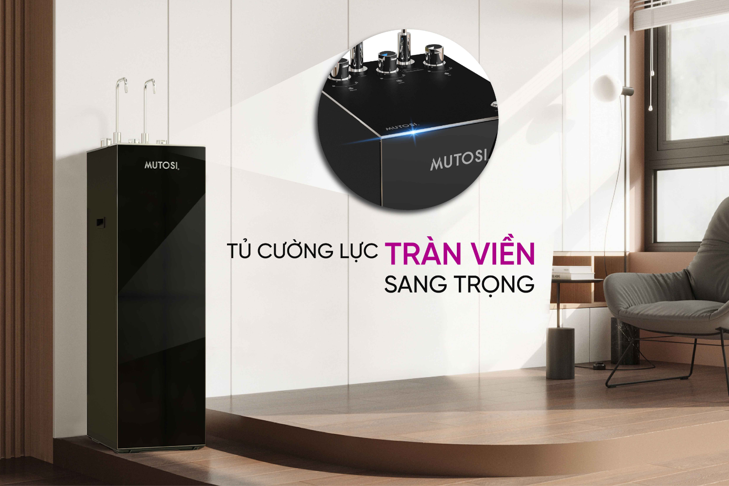 Máy lọc nước Mutosi MP-S109HK sở hữu thiết kế tủ đứng vững chắc