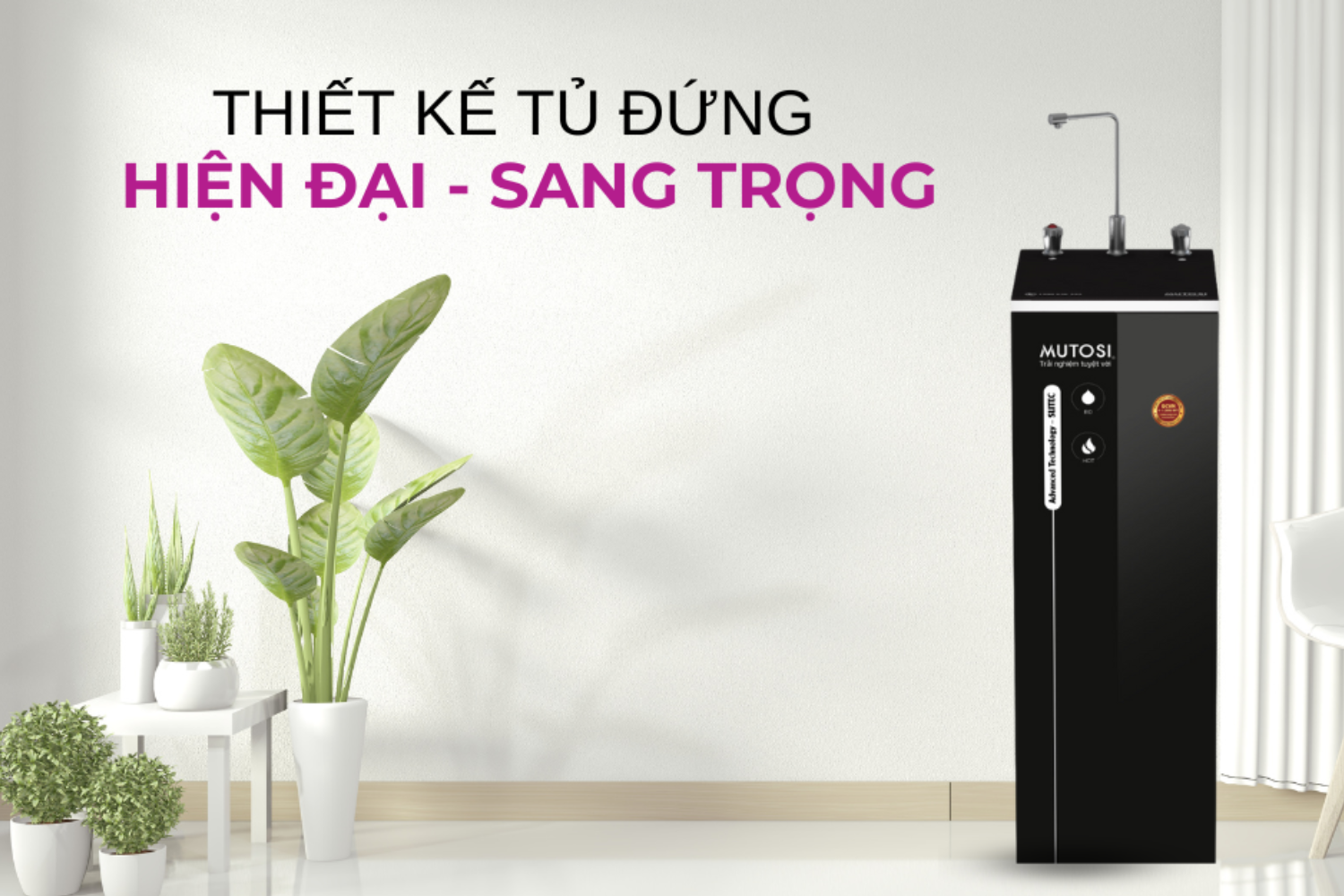 Máy lọc nước Mutosi Hydrogen MP-592H-BK sở hữu thiết kế tủ đứn