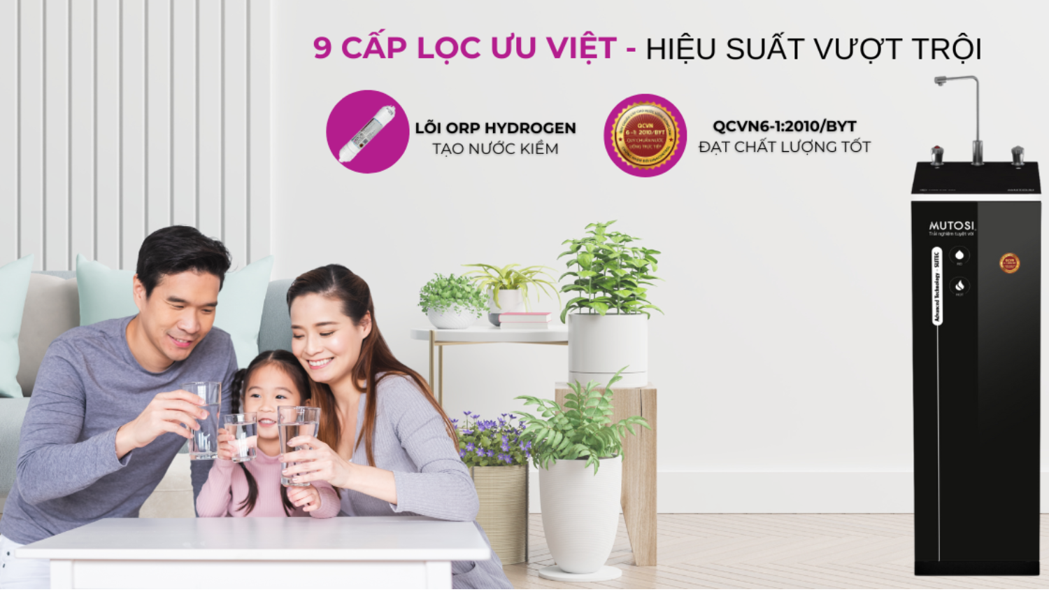 Mutosi Hydrogen MP-592H-BK mang đến nguồn nước sạch chuẩn tinh khiết