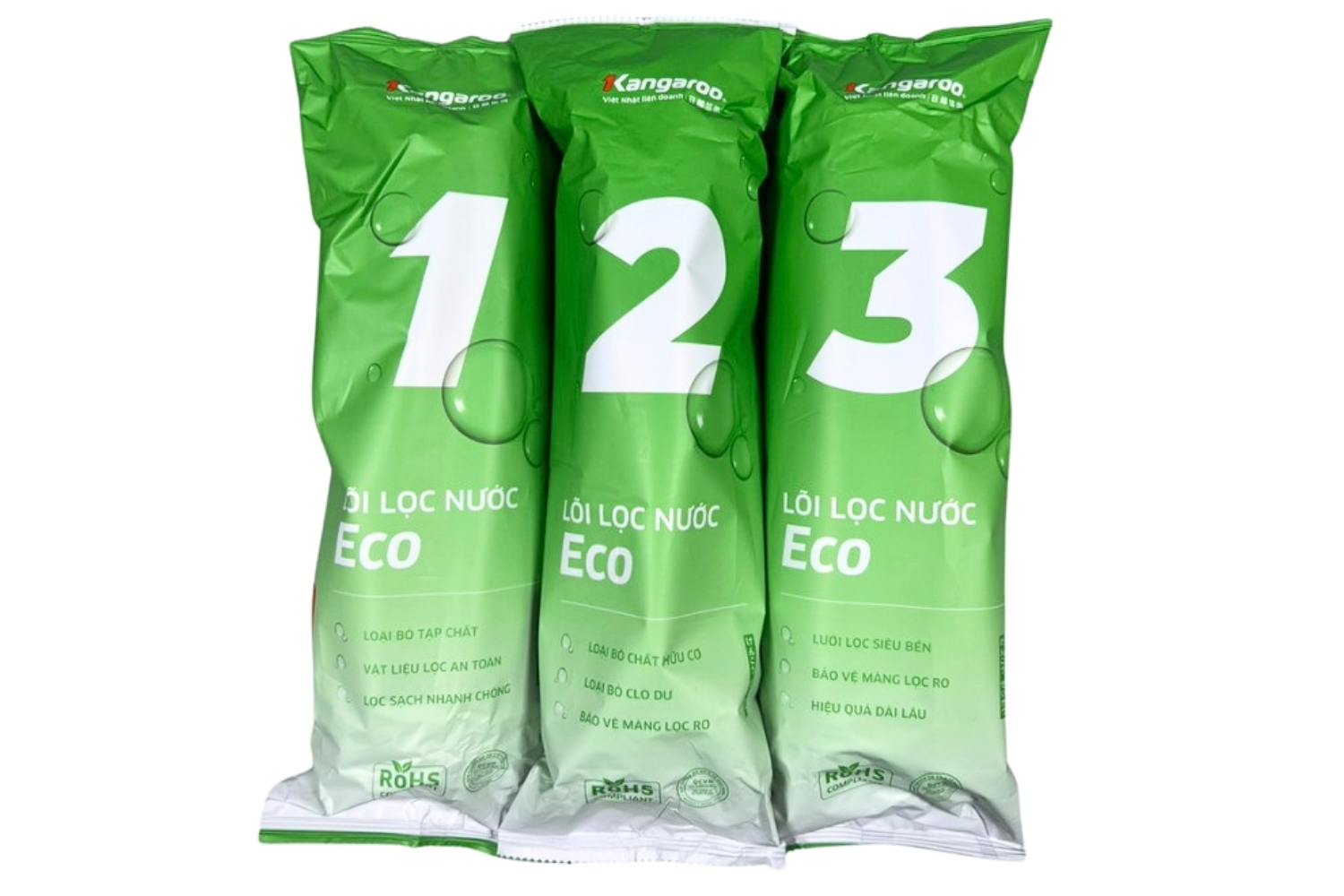 Bộ lõi Eco 1–2–3 là hệ thống tiền lọc tiêu chuẩn trong cấu hình máy lọc nước Kangaroo