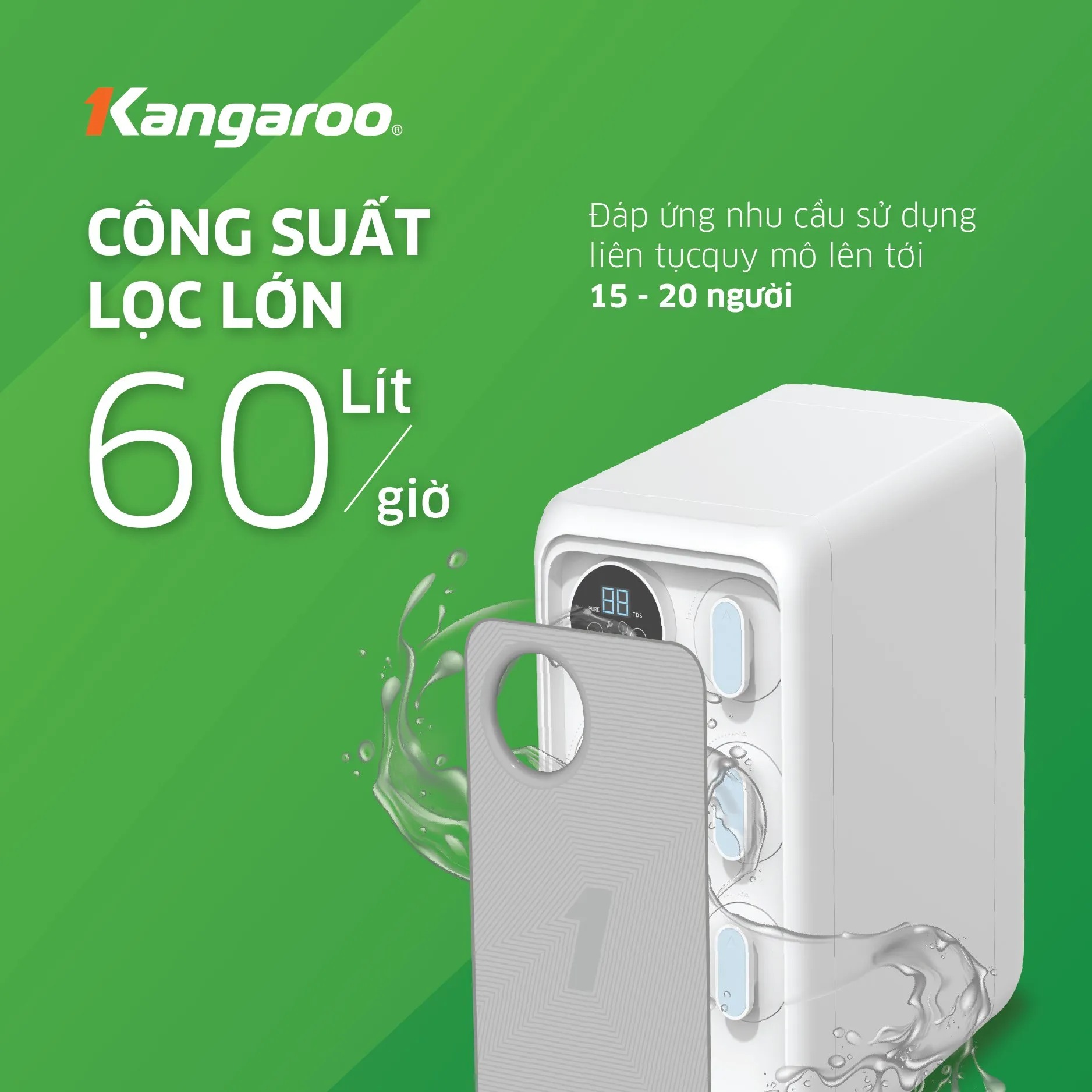 Màng RO 400GPD công suất lớn đến 60L/giờ