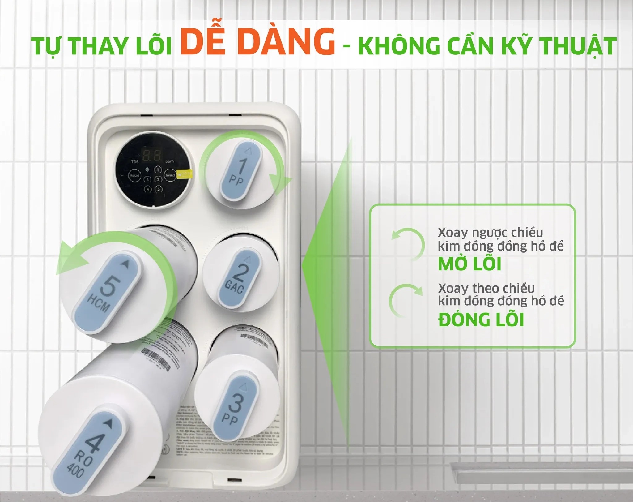 Kangaroo KG400HU dễ dàng tự thay lõi tại nhà