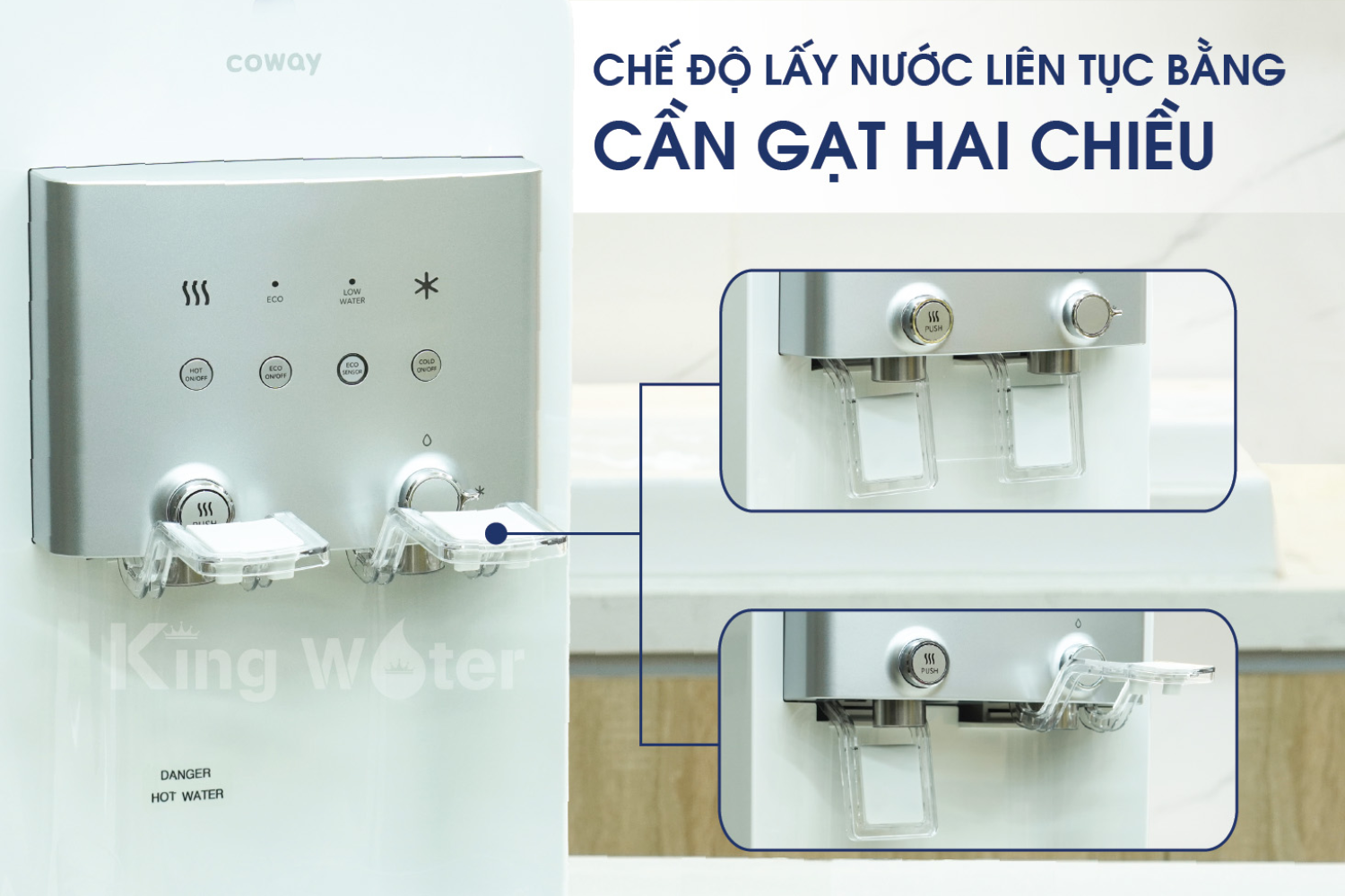 Cần gạt 2 chiều có thể nâng lên cố định lấy nước liên tục