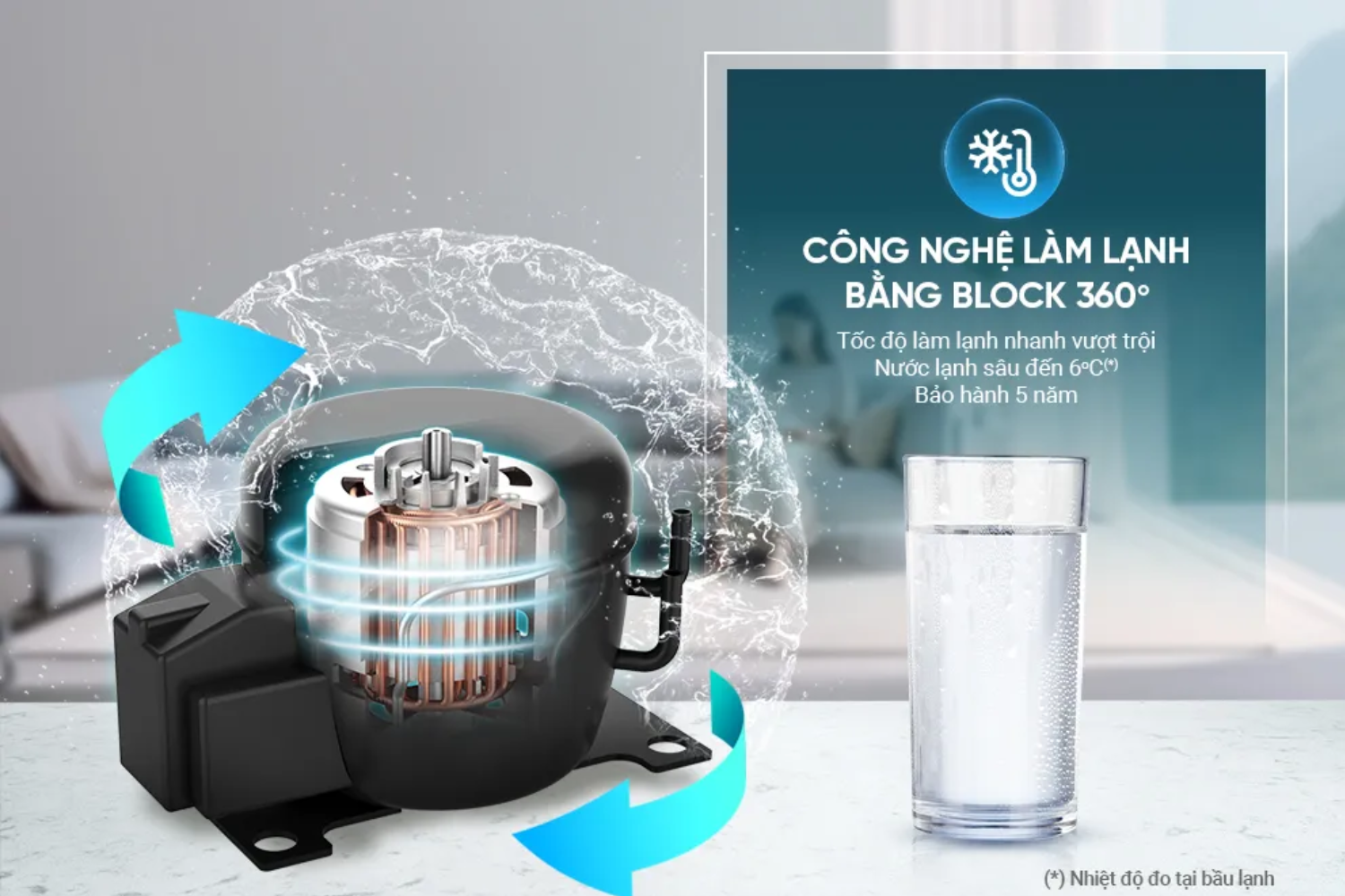 Công nghệ làm lạnh Block 360 độ, có nhiệm vụ nén khí gas R134A