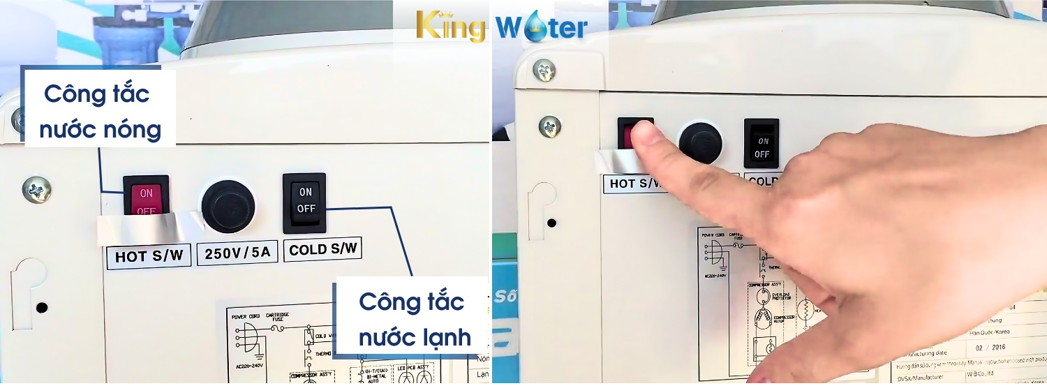 Máy làm nóng lạnh Kangaroo KG46 tích hợp 2 công tắc riêng biệt cho chế độ nóng và lạnh