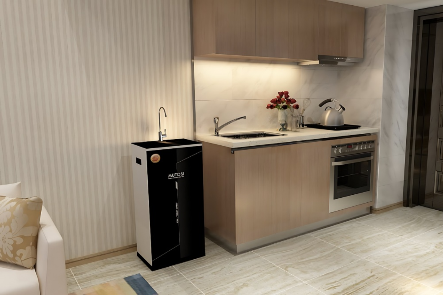 Máy lọc nước Mutosi MP-282M sở hữu kiểu dáng tủ đứng hiện đại