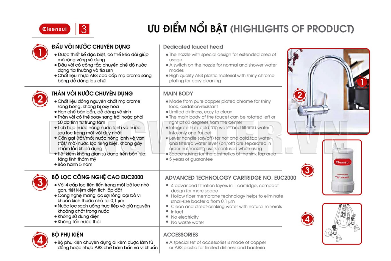 Máy lọc Mitsubishi Cleansui EU202 được làm bởi các chất liệu cao cấp