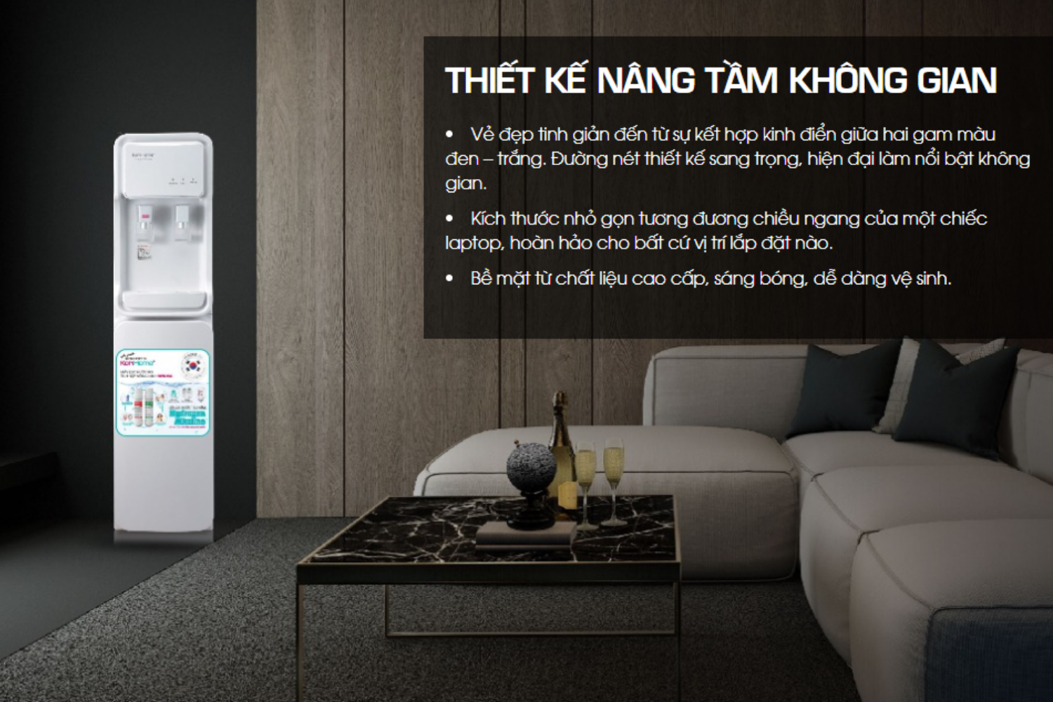 Máy lọc nước KoriHome WPK-903 nổi bật nhờ thiết kế màu trắng tối giản và sang trọng