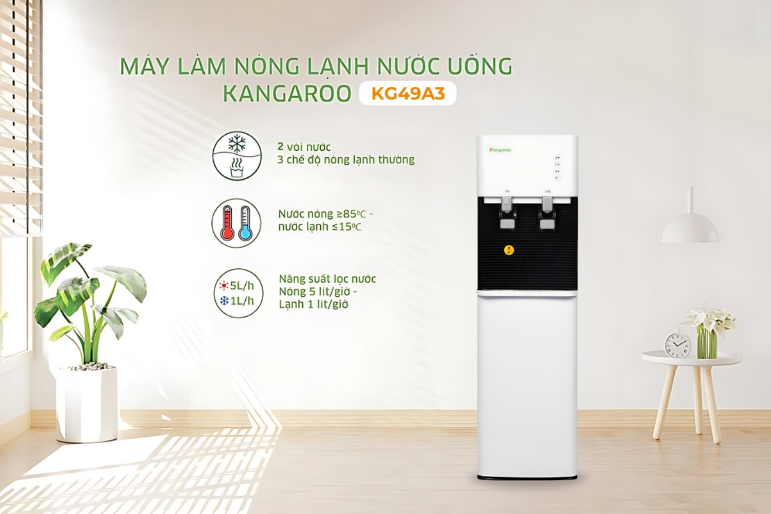 Kangaroo KG49A3 với thiết kế thông minh, công nghệ làm nóng lạnh nhanh tiên tiến