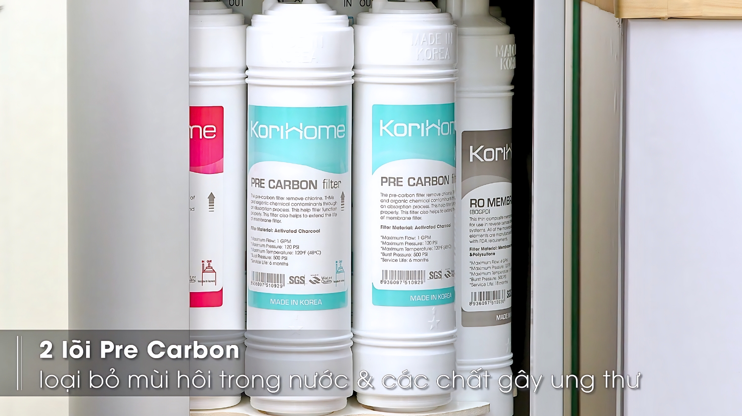 02 lõi Pre Carbon hấp thụ các hóa chất, clo, các chất gây mùi trong nước