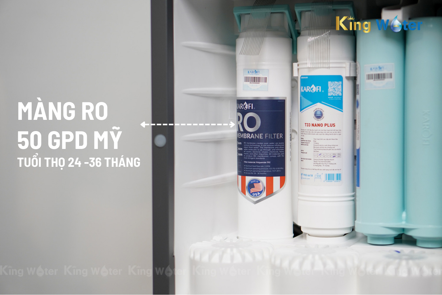 Màng RO 50 GPD nhập khẩu từ Mỹ trên Karofi KAQ-L22