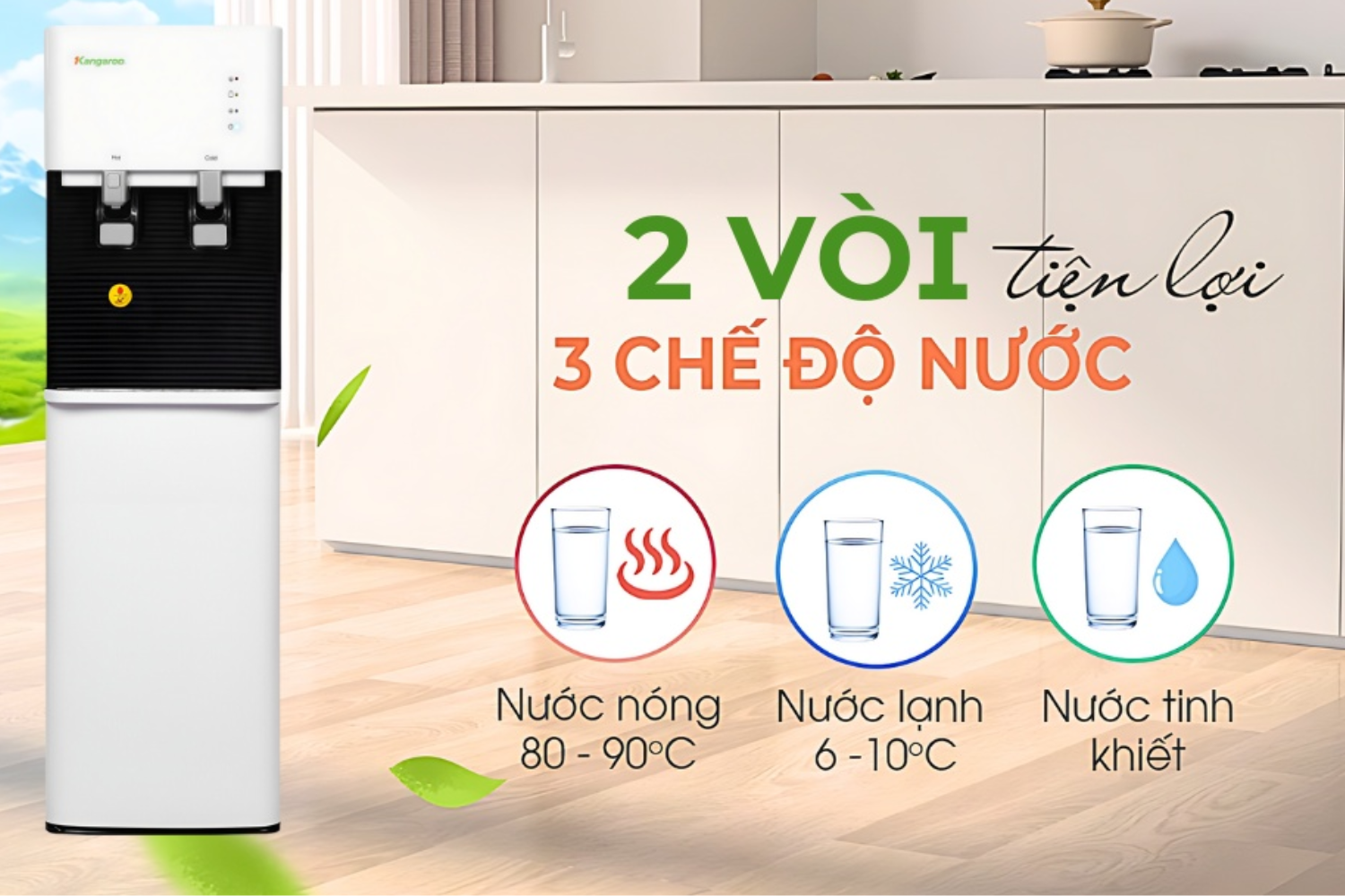 Kangaroo KG49A3 trang bị 2 cần gạt cơ học tương ứng với chế độ nước nóng - lạnh