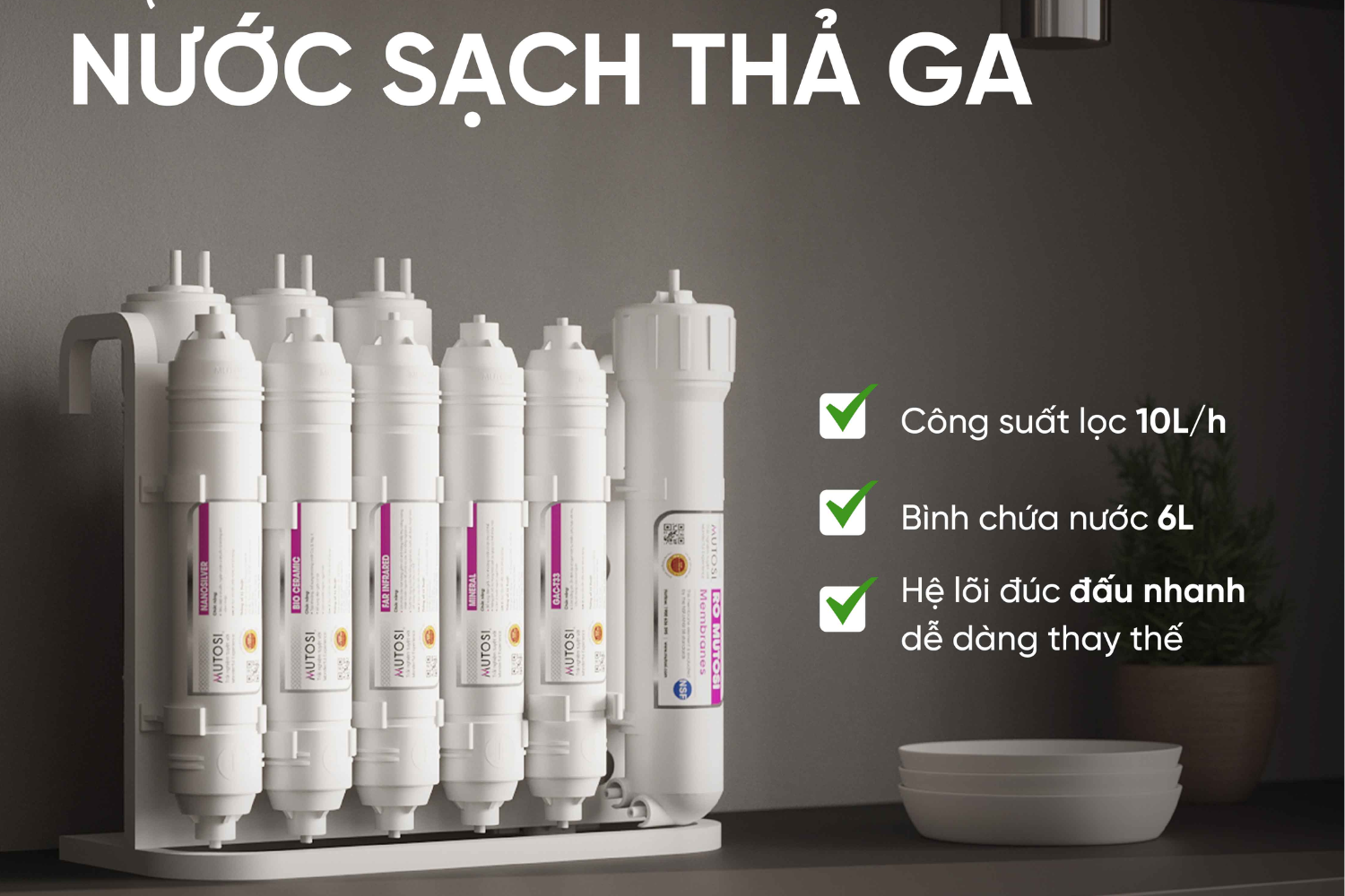 Máy lọc nước Mutosi MP-192 có công suất lọc lên đến 10 lít/giờ