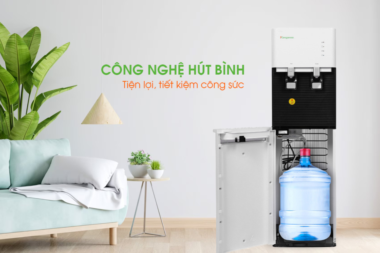 Cây nước nóng lạnh Kangaroo KG49A3 có cấu tạo bình hút lắp âm ngay bên dưới