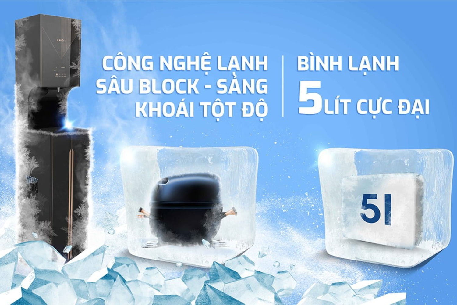 Máy lọc R.O Karofi KAD-F102 sử dụng công nghệ làm lạnh Block (máy nén)