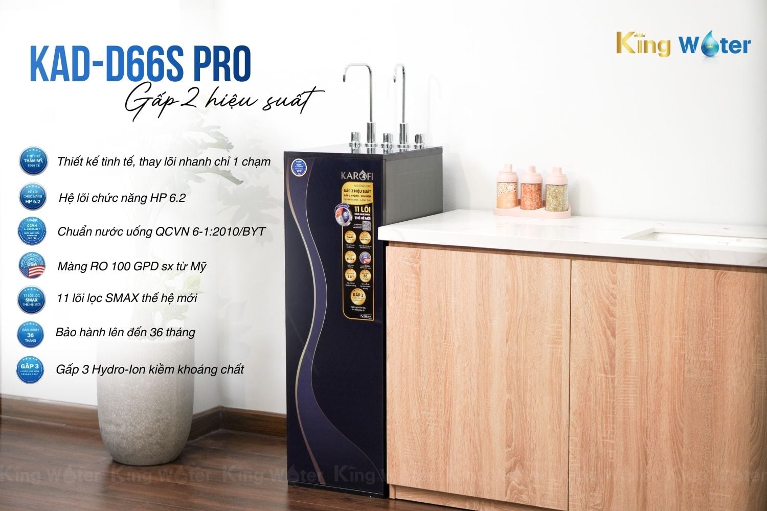 Máy lọc nước RO nóng lạnh&nbsp;Karofi KAD-D66S Pro gấp đôi hiệu suất lọc
