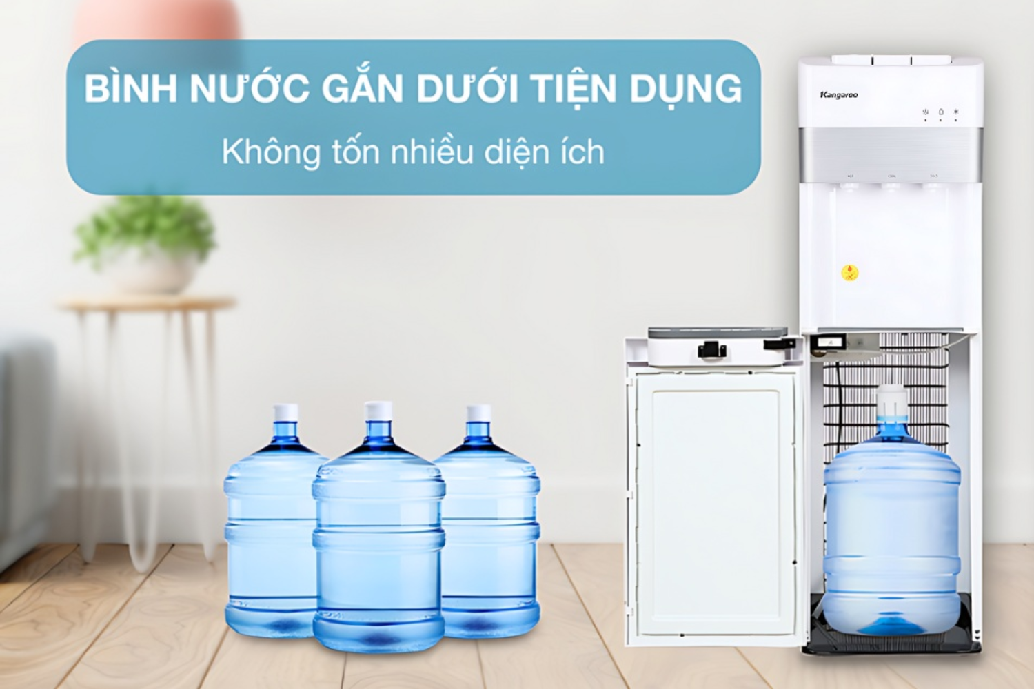 Cây nước nóng lạnh nước uống Kangaroo KG56A3 có thiết kế bình hút lắp âm