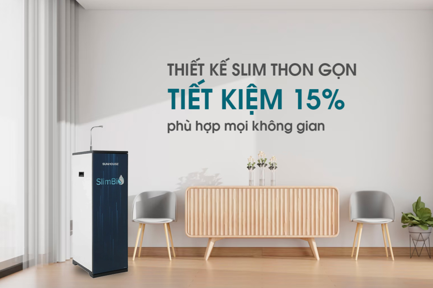 Máy lọc nước Sunhouse SHA76213CK-S có kiểu tủ đứng Slim nhỏ gọn