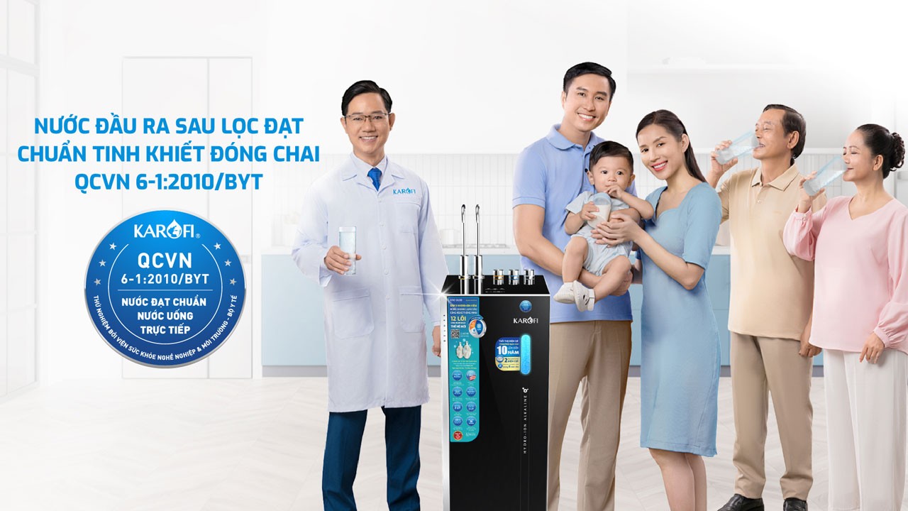 Nước sau lọc tại vòi Karofi KAE-S688 đạt chuẩn tinh khiết đóng chai QCVN 6-1:2010/BYT