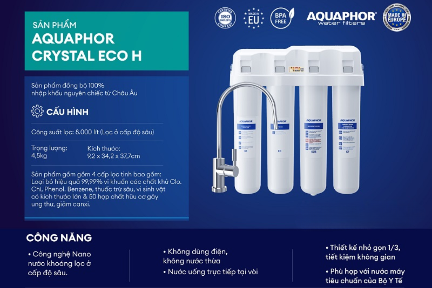 Dòng Aquaphor Crystal tập trung vào việc lọc sạch độc tố nước cứng