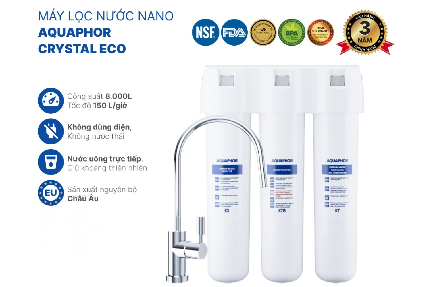 Lõi&nbsp;Aquaphor&nbsp;K7B loại bỏ vi khuẩn thông qua cơ chế chặn vật lý của màng siêu lọc