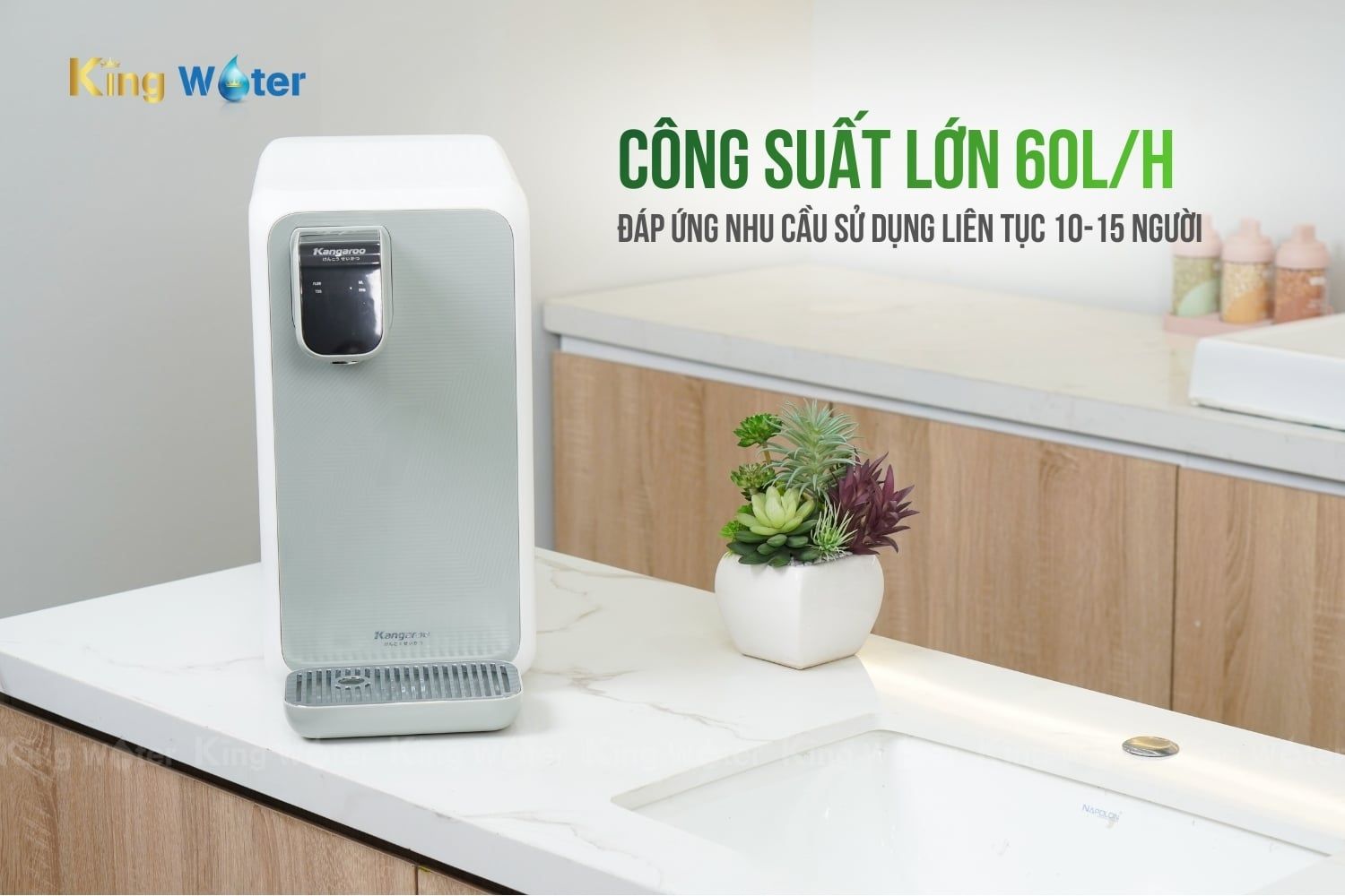 Kangaroo KG400HD tích hợp công suất lọc lớn 60L/h, tốc độ nước ra vòi nhanh