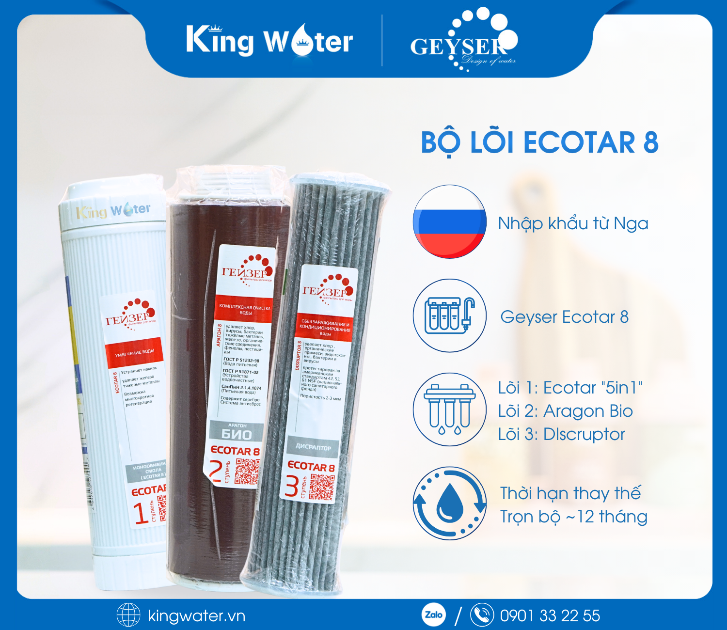 Bộ lõi Ecotar 8 được tối ưu hóa để xử lý nước có độ cứng cao