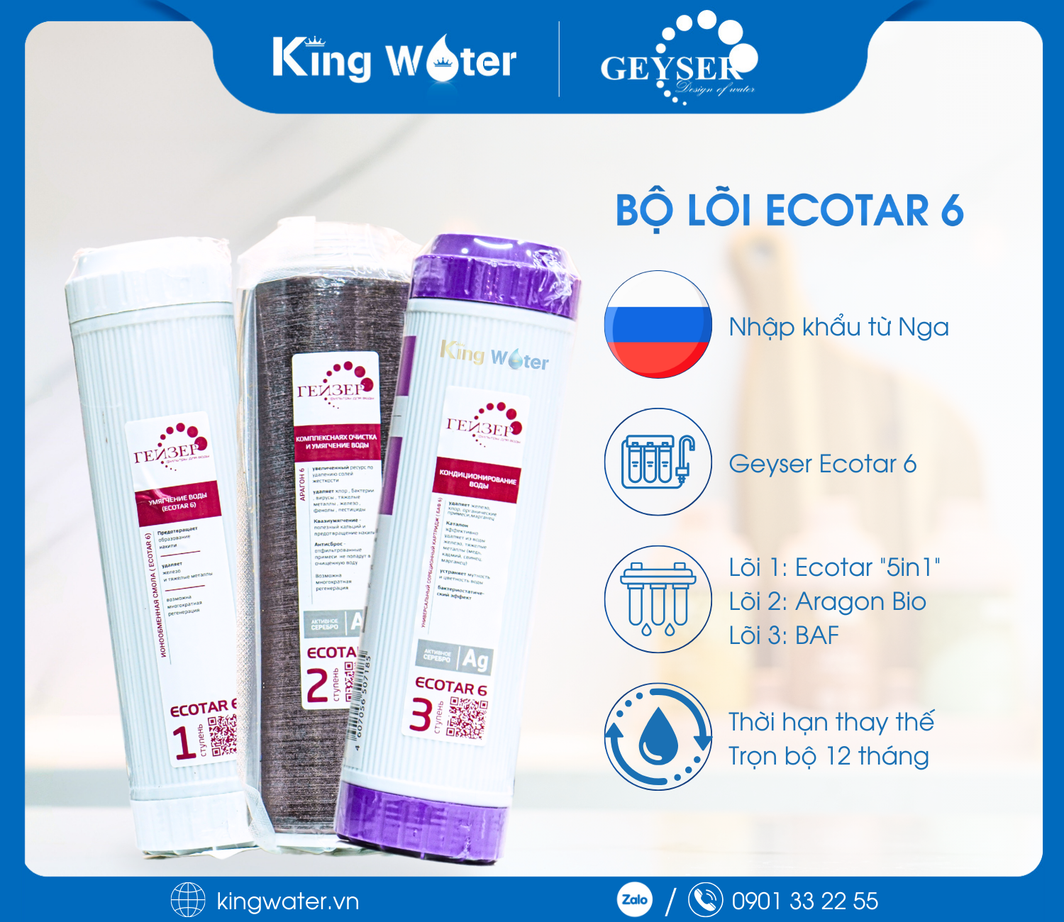 Bộ lõi Ecotar 6 loại bỏ tạp chất và giữ lại các khoáng chất vi lượng cần thiết