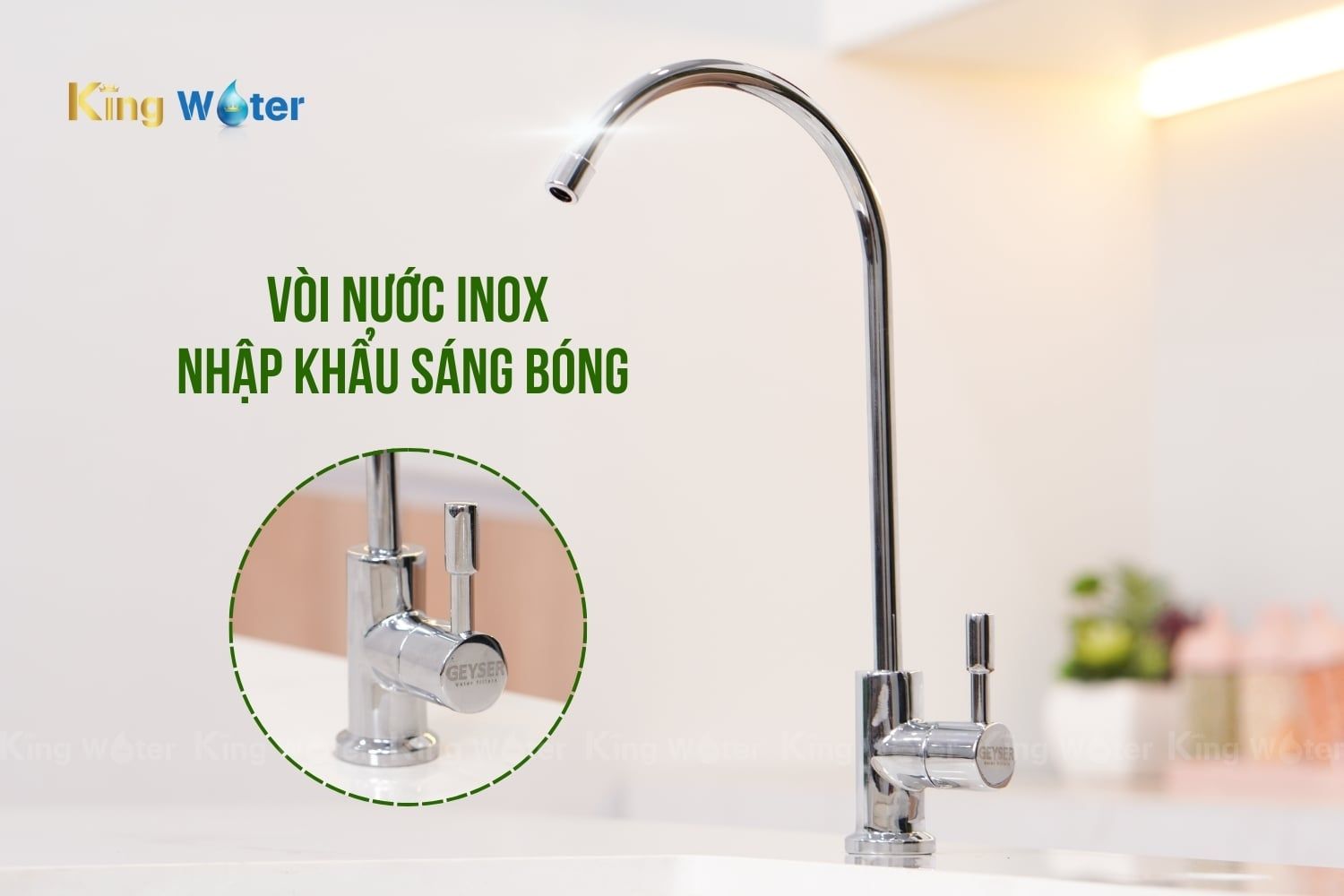 Máy Geyser Ecotar 4 đi kèm vòi inox nhập khẩu sáng bóng, khắc tên Geyser
