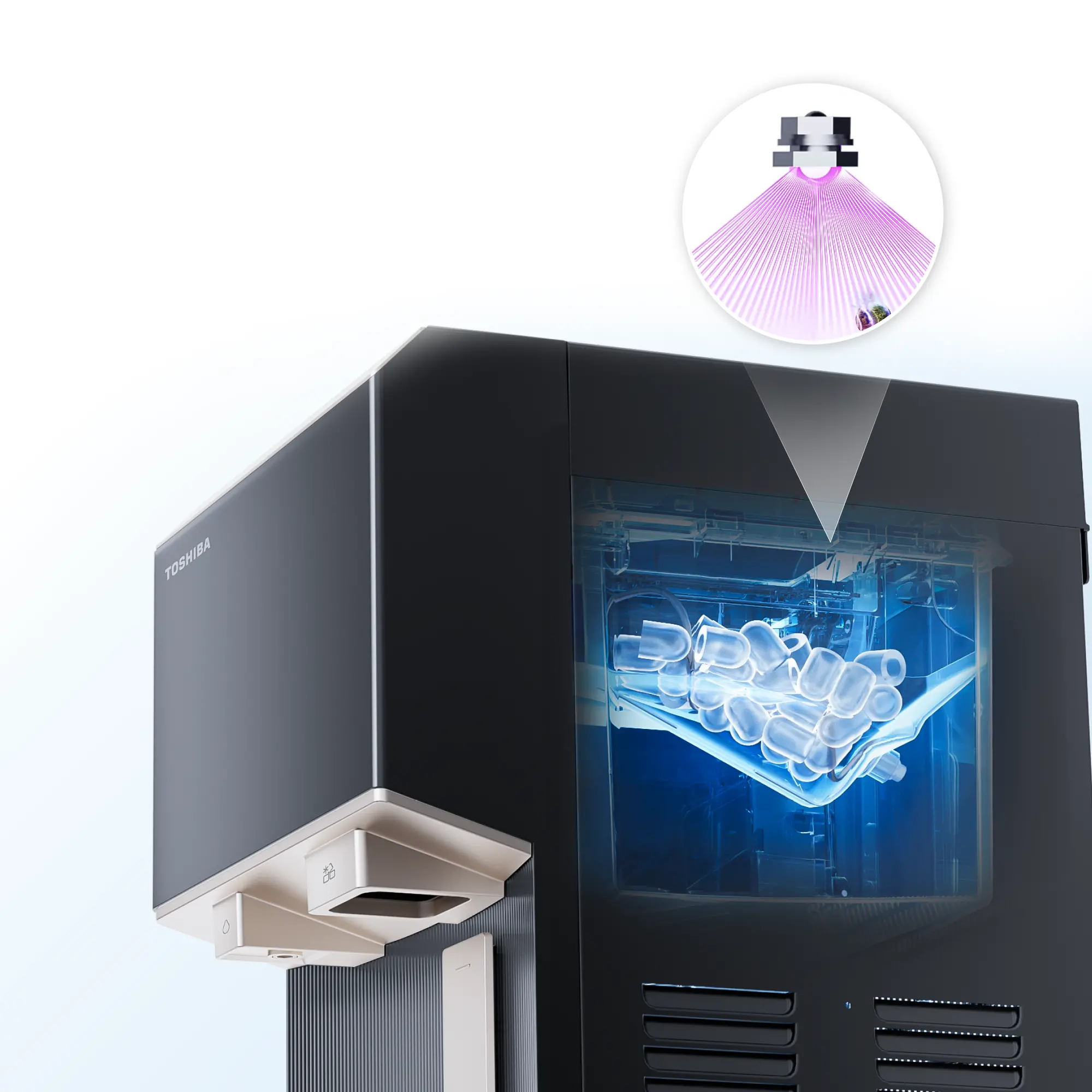 Toshiba TWP-IW2469SVN(K) tích hợp ngăn chứa đá sở hữu UV LED - diệt khuẩn 99.9%