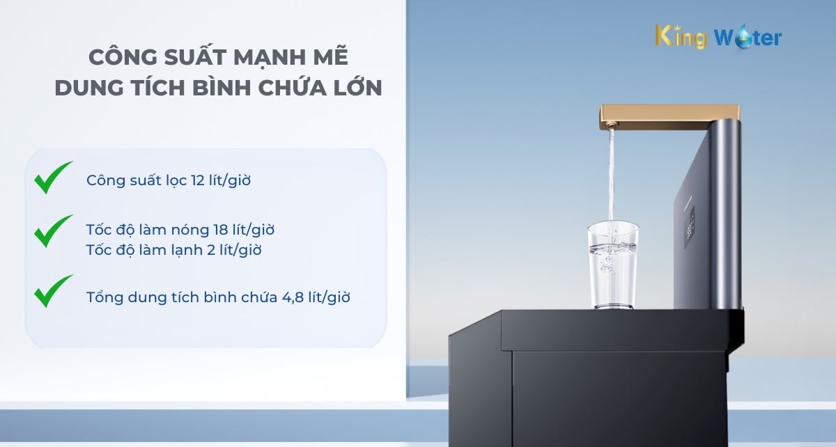 Công suất mạnh mẽ, dung tích bình chứa lớn cùng các chế độ nước linh hoạt