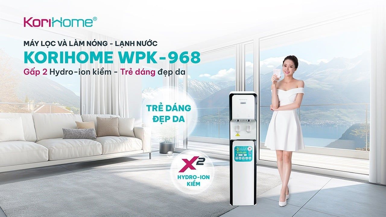 Máy lọc nước ro nóng lạnh Korihome WPK-968 bổ sung kiềm giúp trẻ dáng, đẹp da