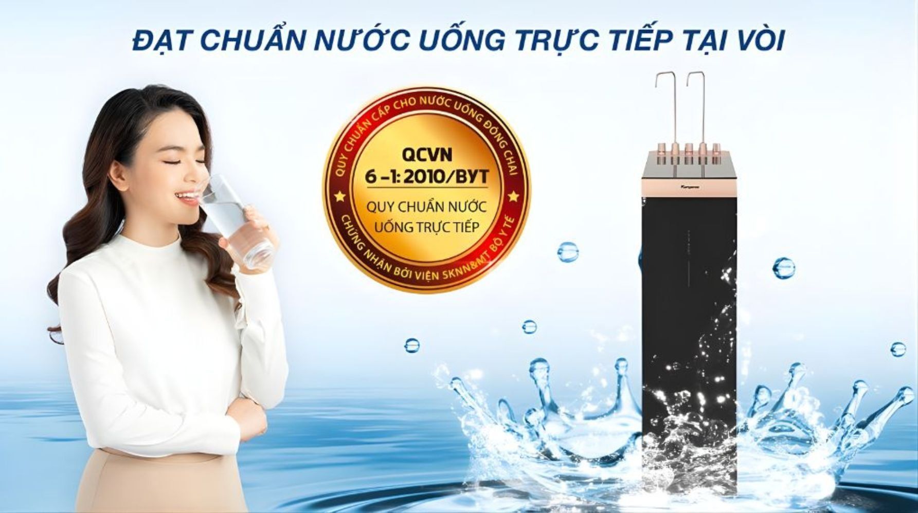 Kangaroo KGHC12A3 đạt chứng nhận nước uống trực tiếp của Bộ Y tế