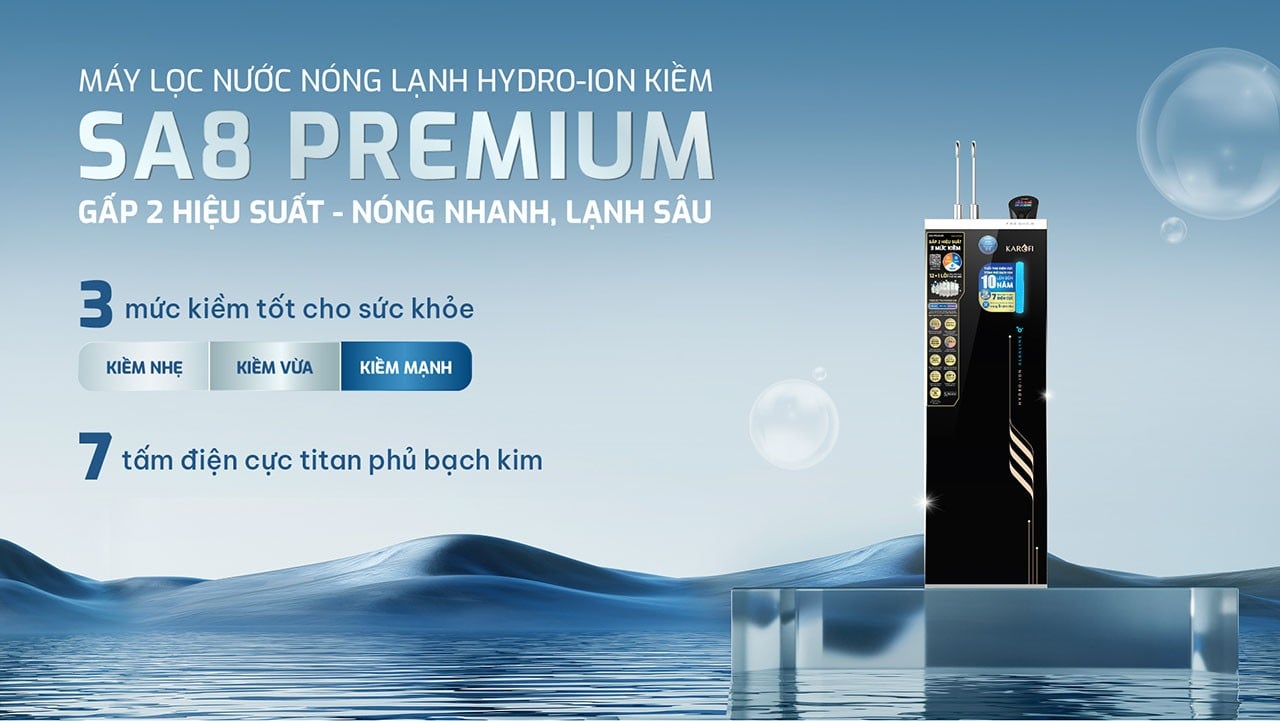 Máy lọc nước SA8 PREMIUM&nbsp;tạo 3 mức kiềm tốt cho sức khỏe - nóng nhanh, lạnh sâu