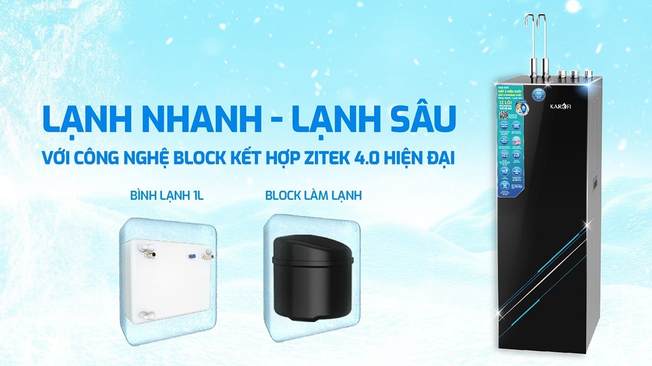 Máy lọc nước&nbsp;KAD-X59&nbsp;tích hợp công nghệ làm lạnh Zitek 4.2 kết hợp Block hiện đại