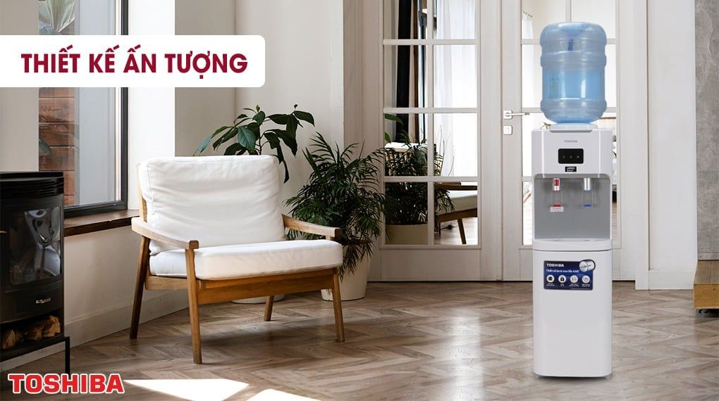 Cây nước nóng lạnh Toshiba với thiết kế bình hút bình, úp trên thân máy