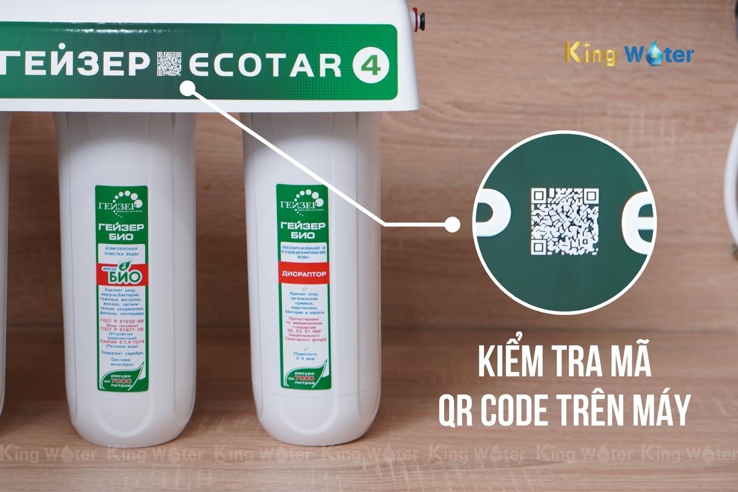 Kiểm tra máy Ecotar 4 chính hãng bằng cách quét mã QR Code trên máy, vỏ thùng và từng lõi lọc