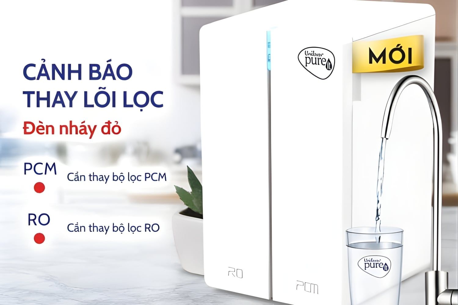 Đèn cảnh báo thay lõi trên thân máy