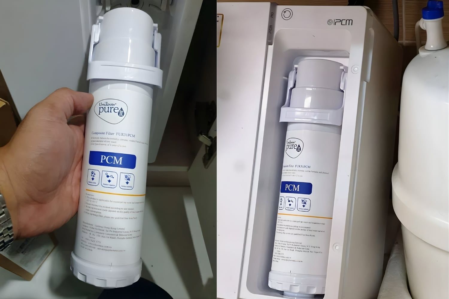 Lắp lõi lọc PCM và lõi RO mới vào đúng vị trí tương ứng