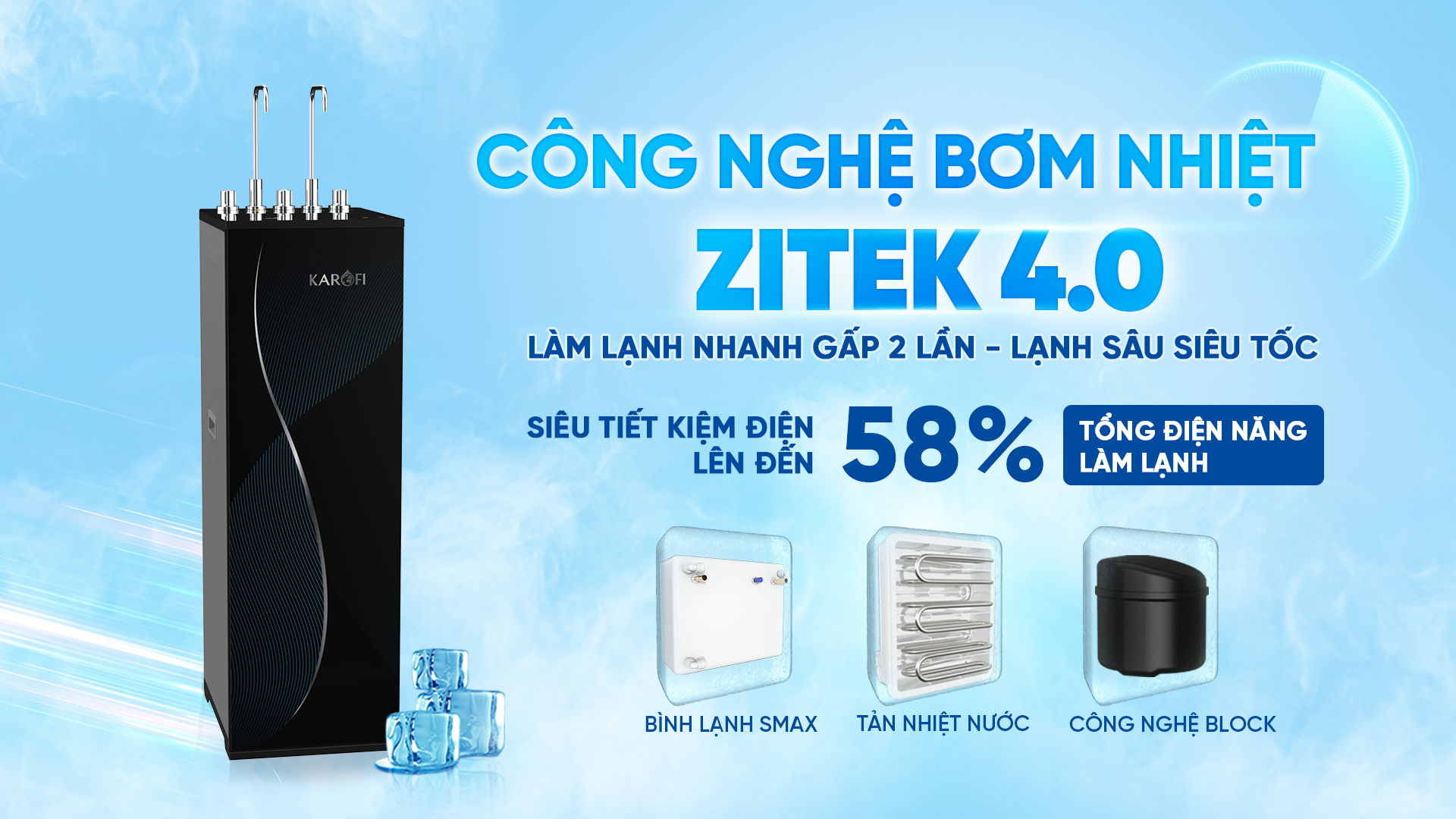 Công nghệ làm lạnh Zitek 4.0 giúp Karofi KAD-D69 tăng tốc độ làm lạnh gấp 2 lần