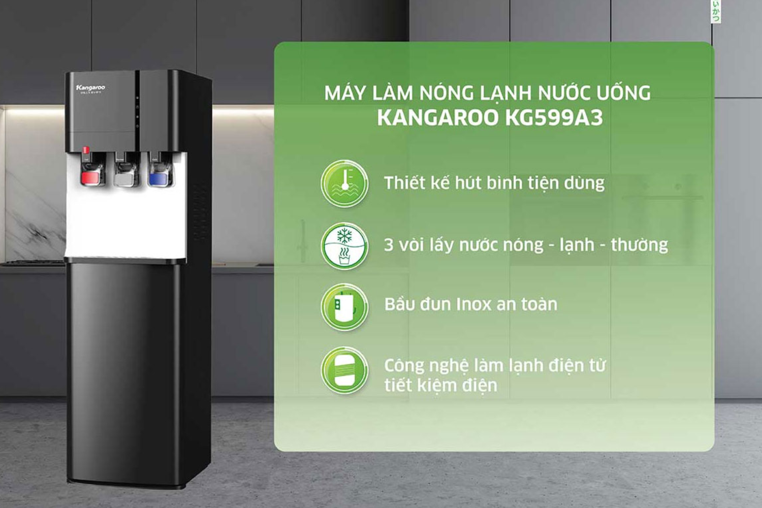 Kangaroo đồng thời phát triển cây nước nóng lạnh úp và hút bình 20 lít