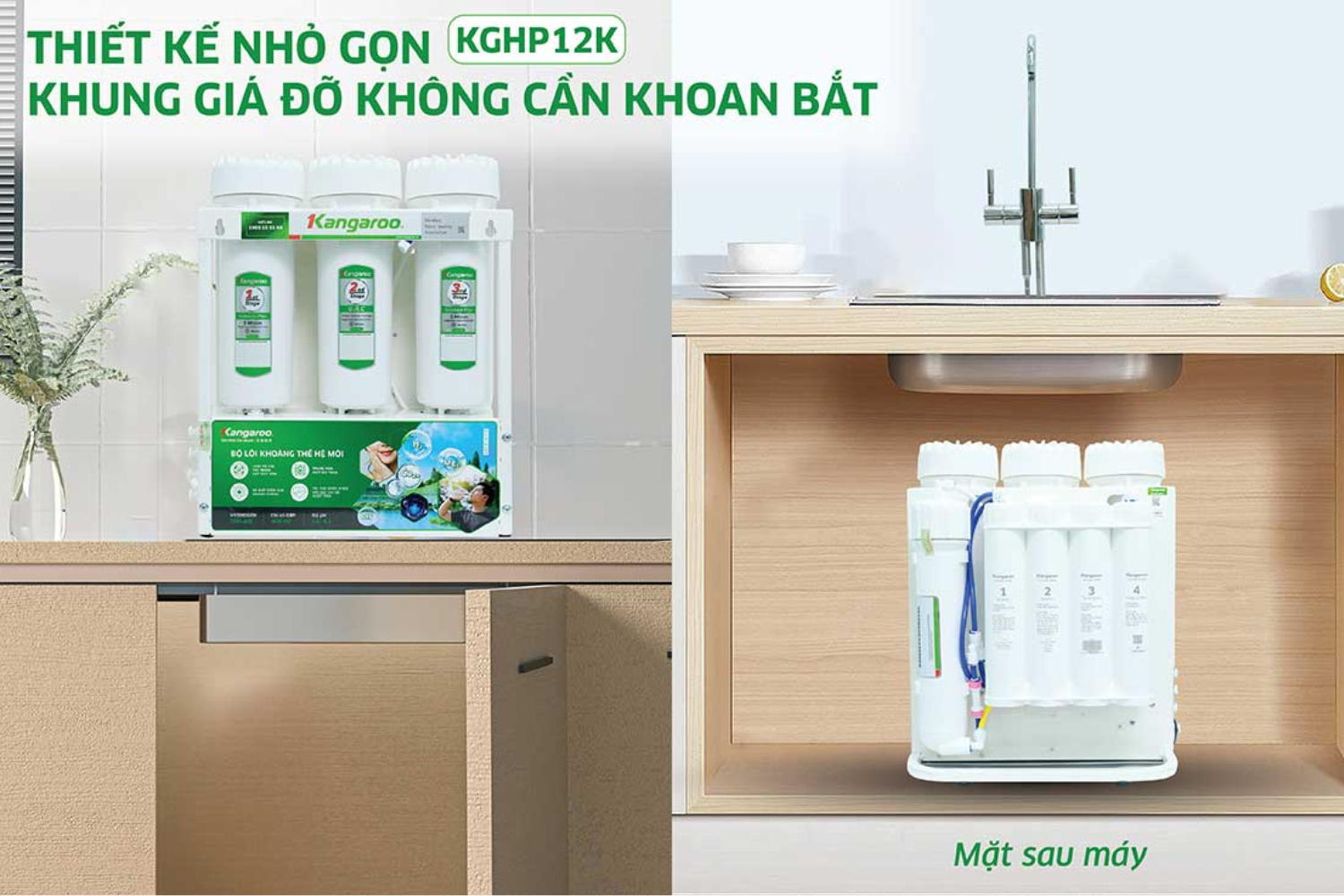 Dòng máy lọc nước không tủ được lắp dưới bồn, gầm tủ bếp