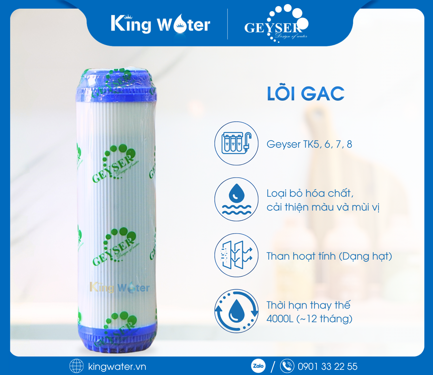 Lõi GAC có thành phần chính là hạt than hoạt tính chất lượng cao